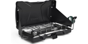 Portable Camping Cooktop with 2 Adjustable Burners & Wind Guards, 22,000 BTUs of Power for Camping, Tailgating, Grilling, BBQ, & More